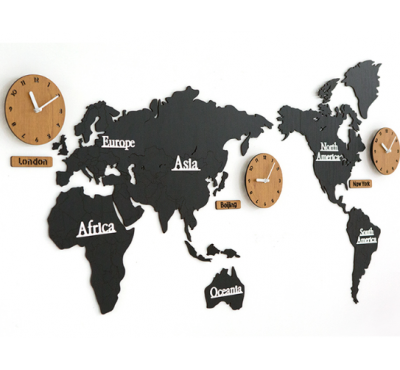 Maailmakaardiga seinakell / kolm erinevat aega